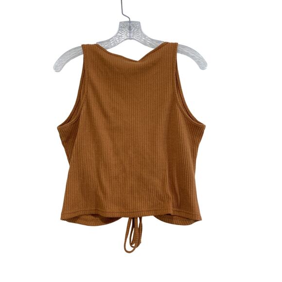 Y2K Paper Crane Waffle Knit Ruched Crop Tank Top Womens Size L Preppy Coquette - Picture 7 of 8